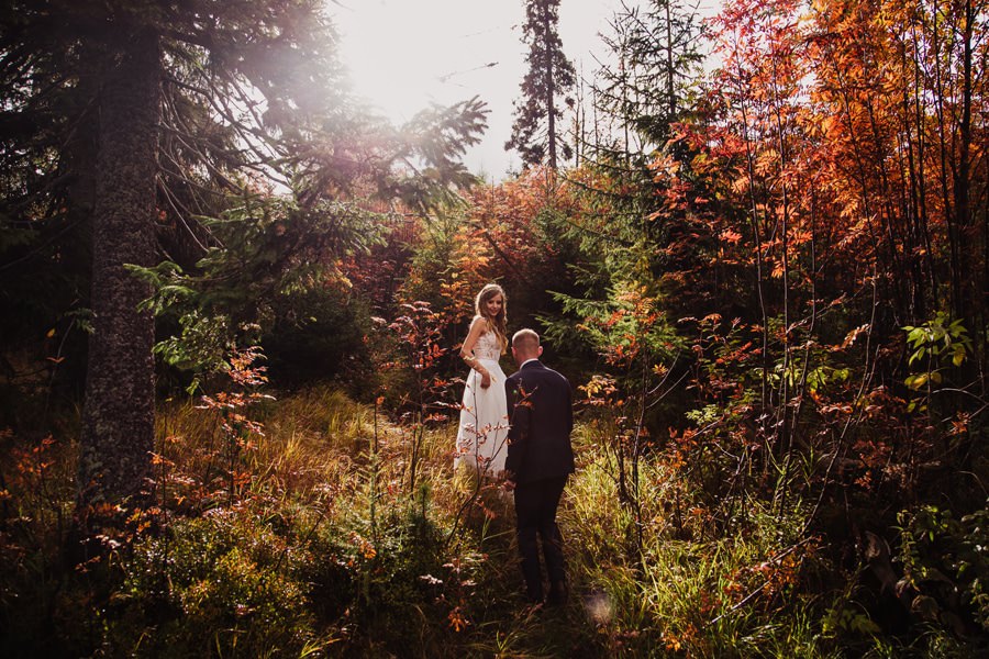 jesienna sesja ślubna w lesie